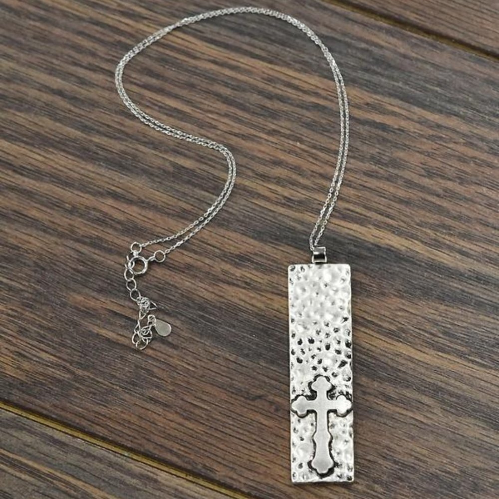 STERLING SILVER Chain Necklace & Hammered Cross Pendant NWT